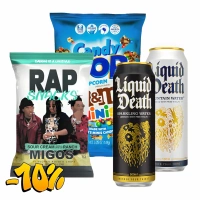 Candy Pop + Rap Snacks + 2x Liquid Death 